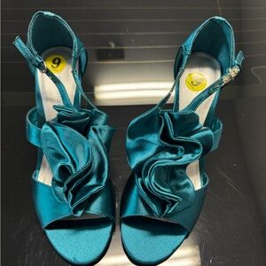 Elegant Teal Satin Women's Heels